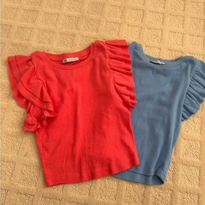 Zara Ruffled Coral and Sky Blue Tees